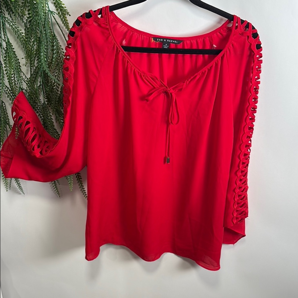 Zac & Rachel Red Relaxed Tie Front Blouse